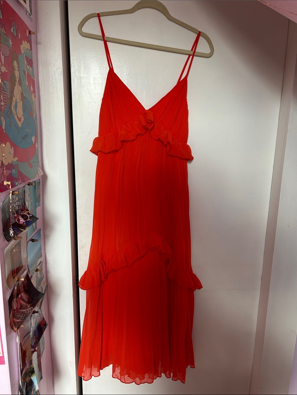 ASOS Design Orange Pleated Ruffle Dress - Picture 2 of 4